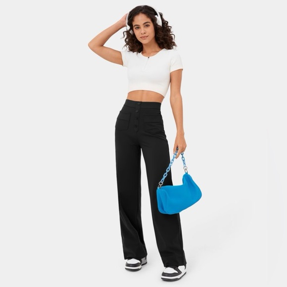 Halara High Waisted Button Multiple Pockets Straight Leg Casual Pants NEW!!!🖤 - Picture 10 of 16